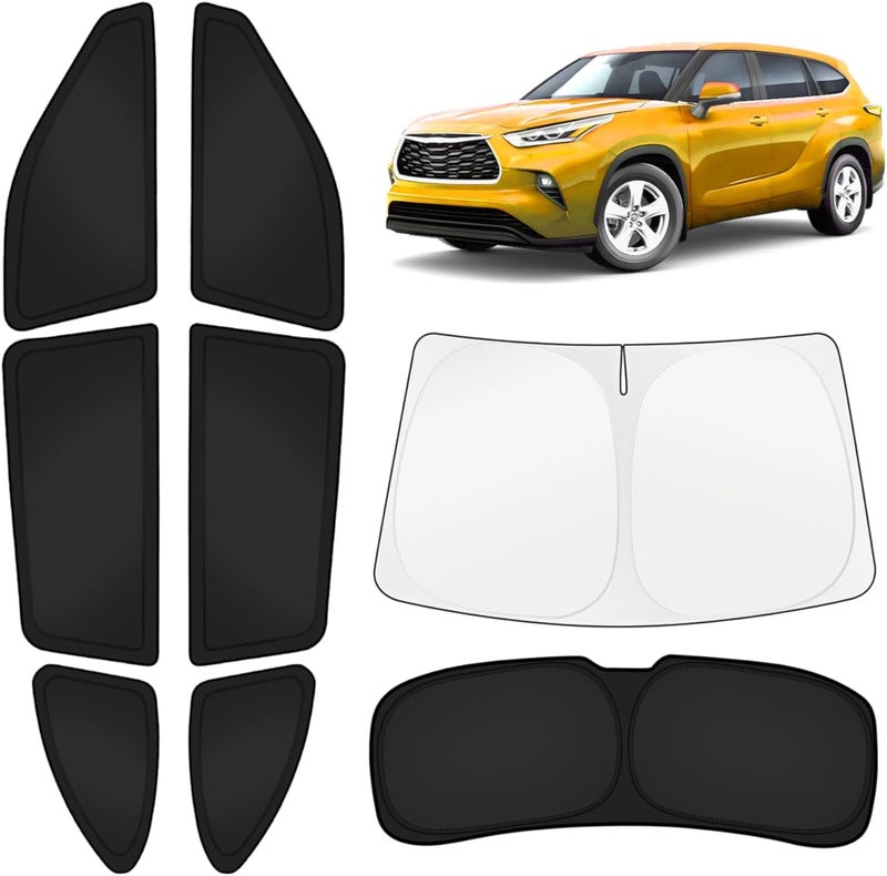 KUST Car Window Shades for Toyota Highlander 2020-2025 2026 Windshield Sun Shade Side Window Cover UV Block Privacy Protection Highlander Accessories for Camping Blackout Rear Back Full Set 8PCS - Image 1